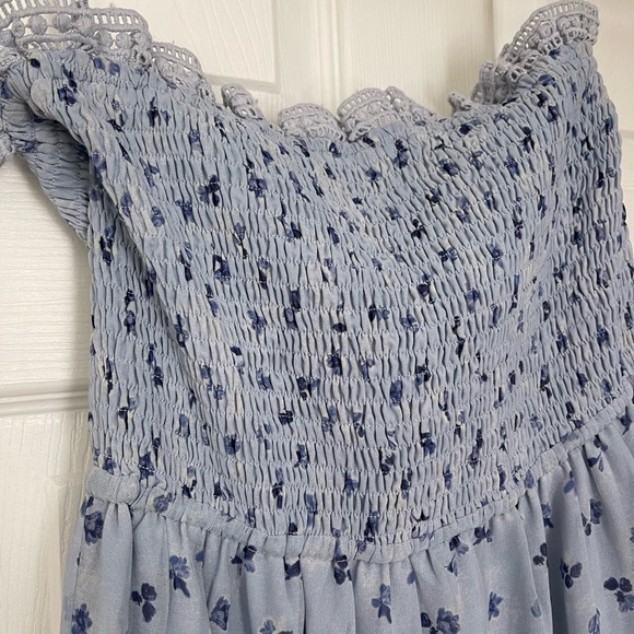 Lulus Blooming Perfection Blue Floral Print Tie-Strap Smocked Dress - Picture 5 of 5